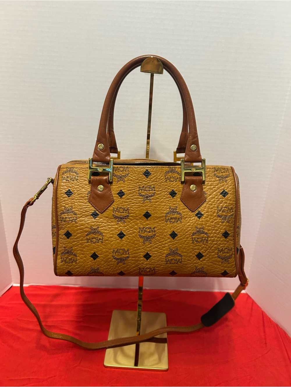 Authentic MCM Tan/Black Visetos Speedy-Style Satchel